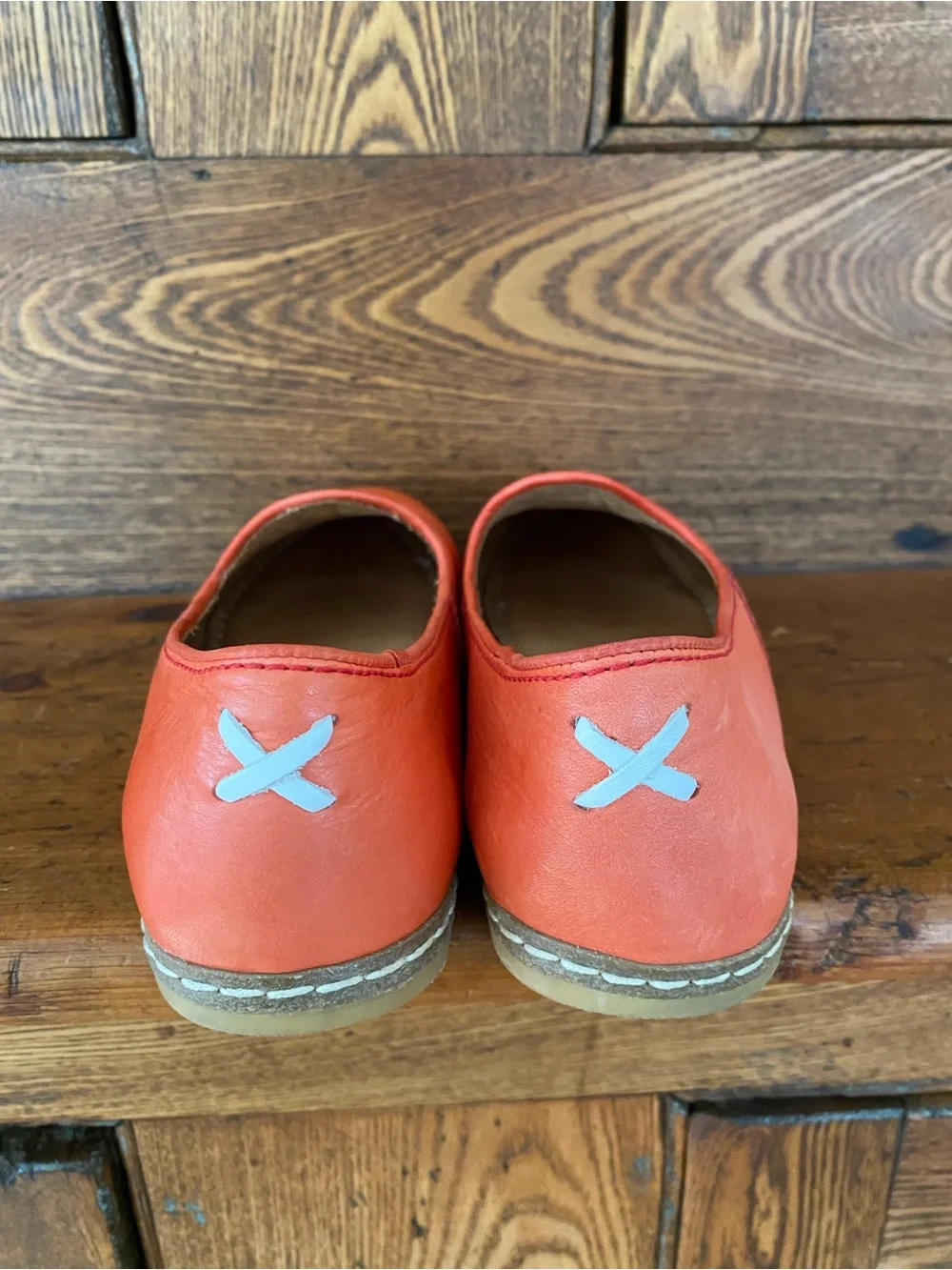 Charix Istanbul 35 5 orange leather slip on flats loafers handmade
